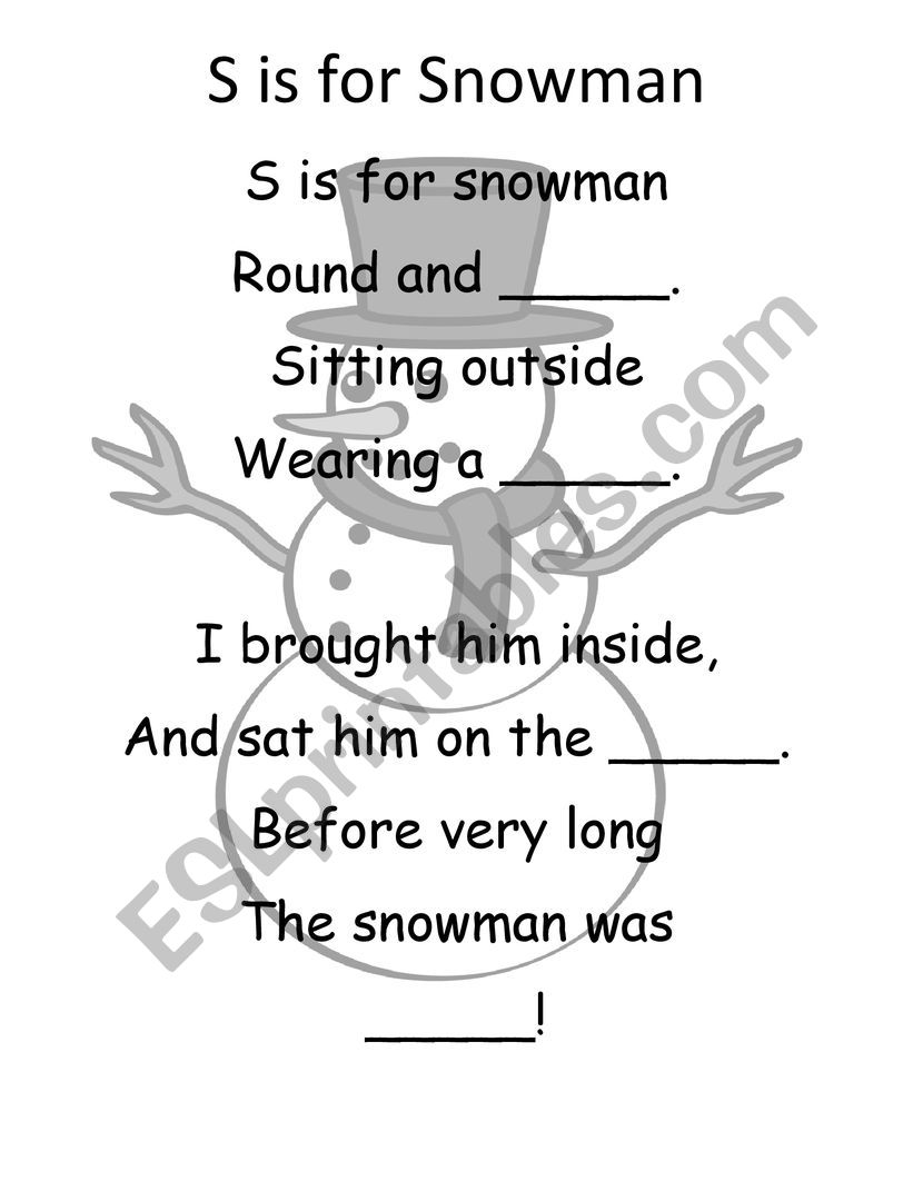 Snowman - at word family worksheet