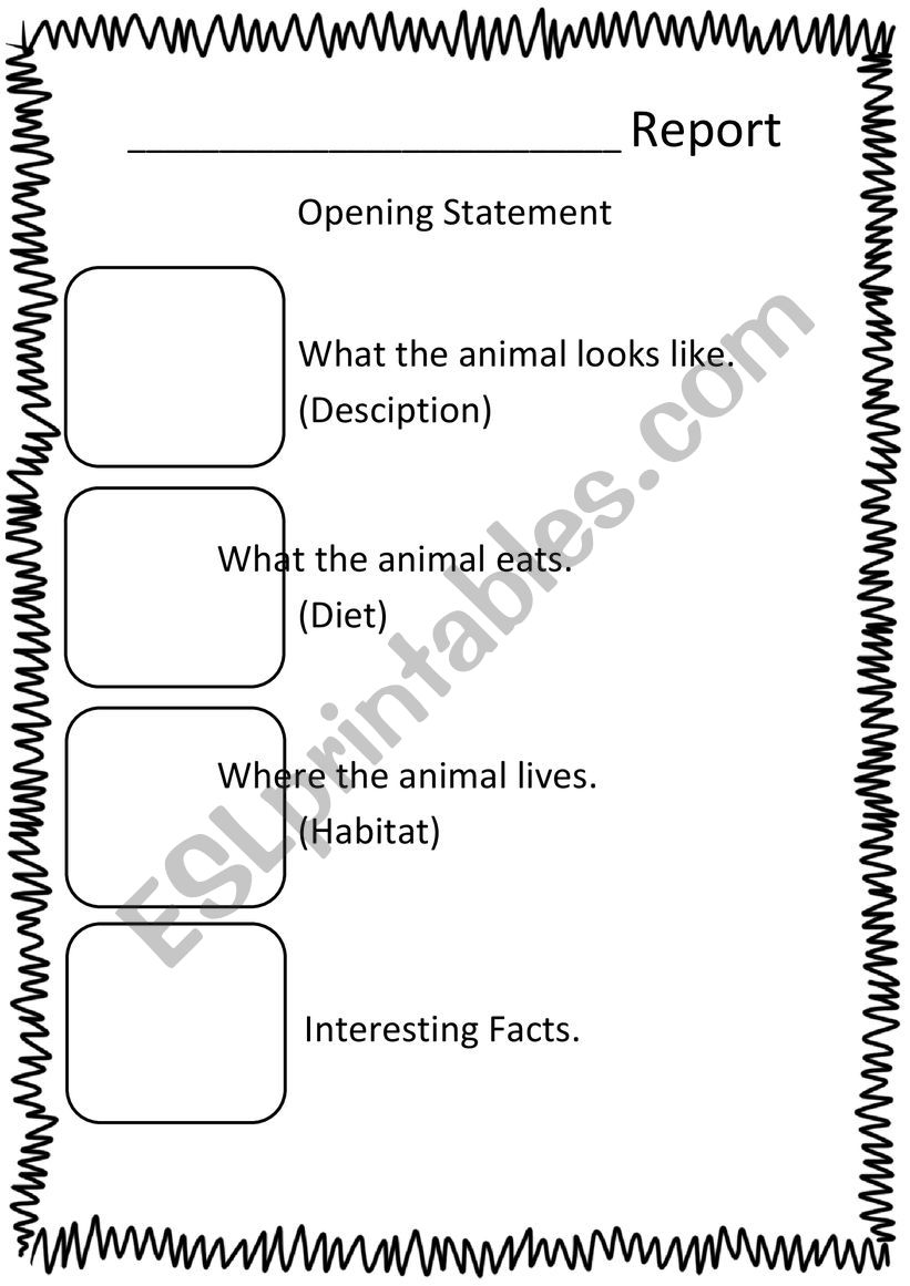 Animal Report Cover worksheet