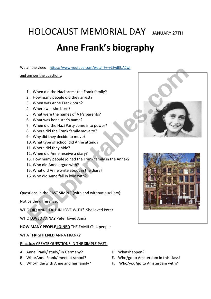 Anne Frank worksheet