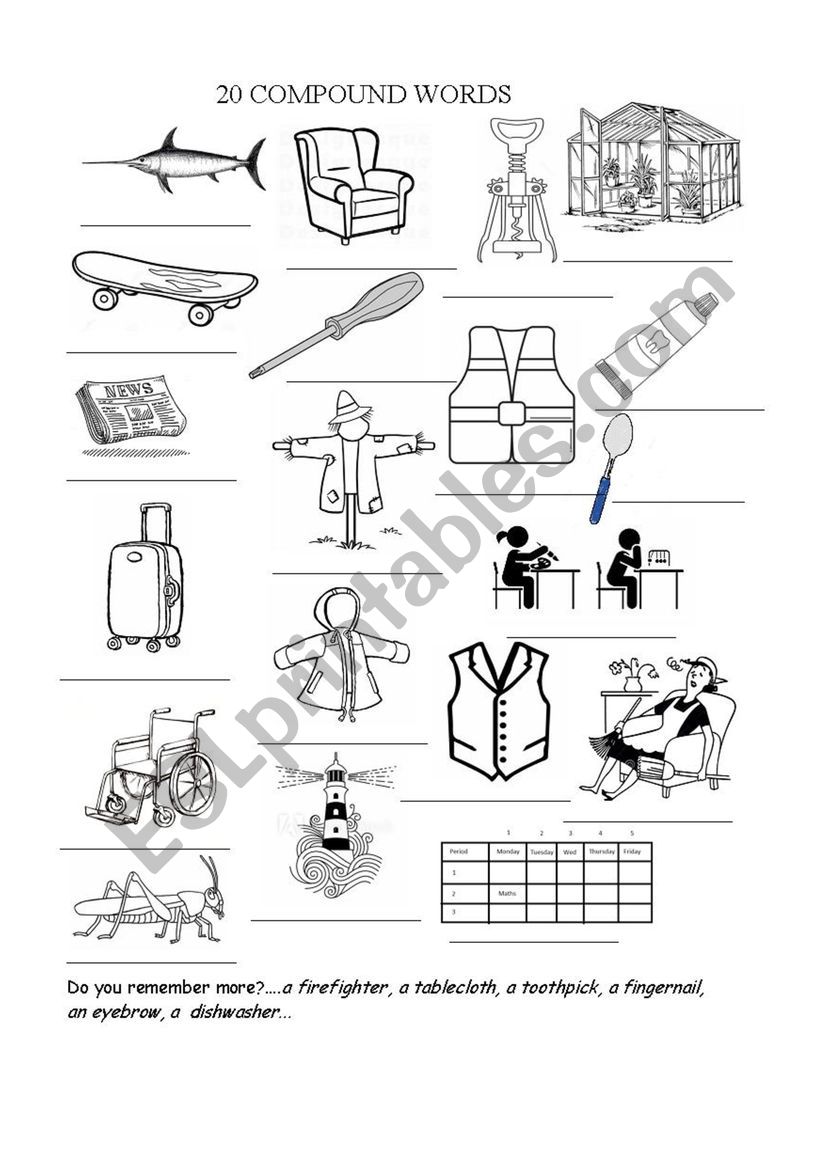 Compound words exercise worksheet