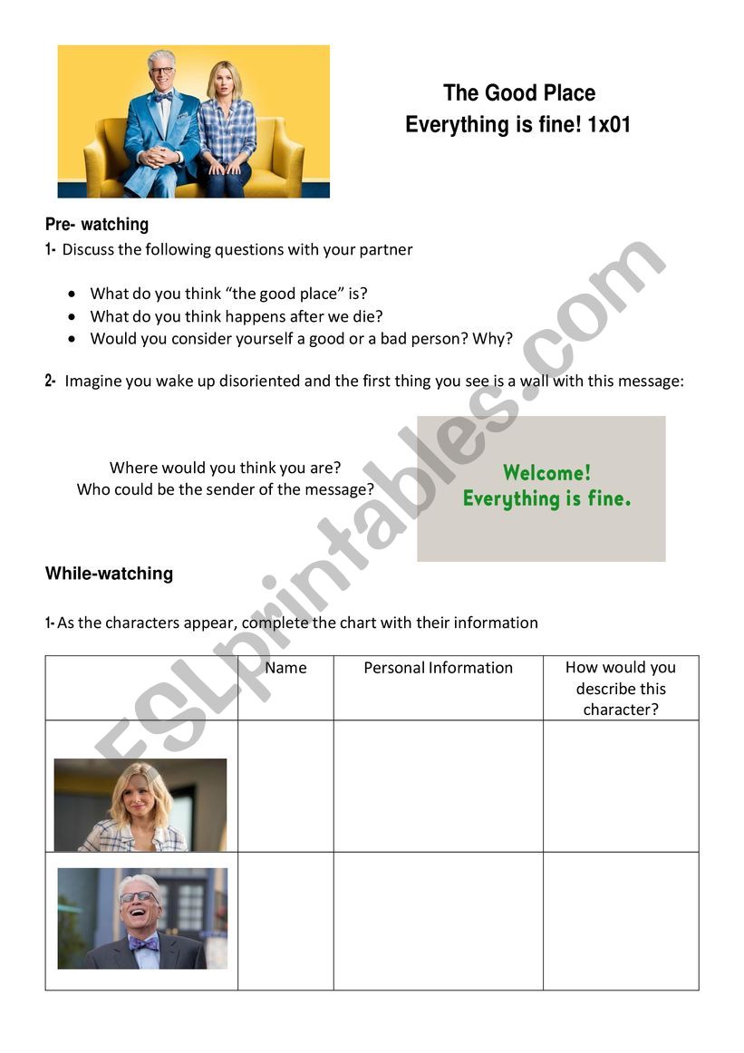 The Good Place 1x01 worksheet