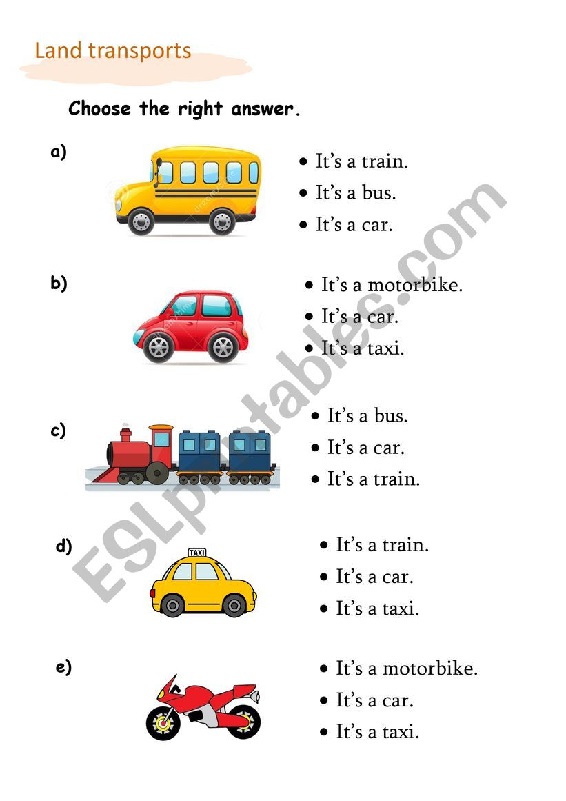 Land transports worksheet