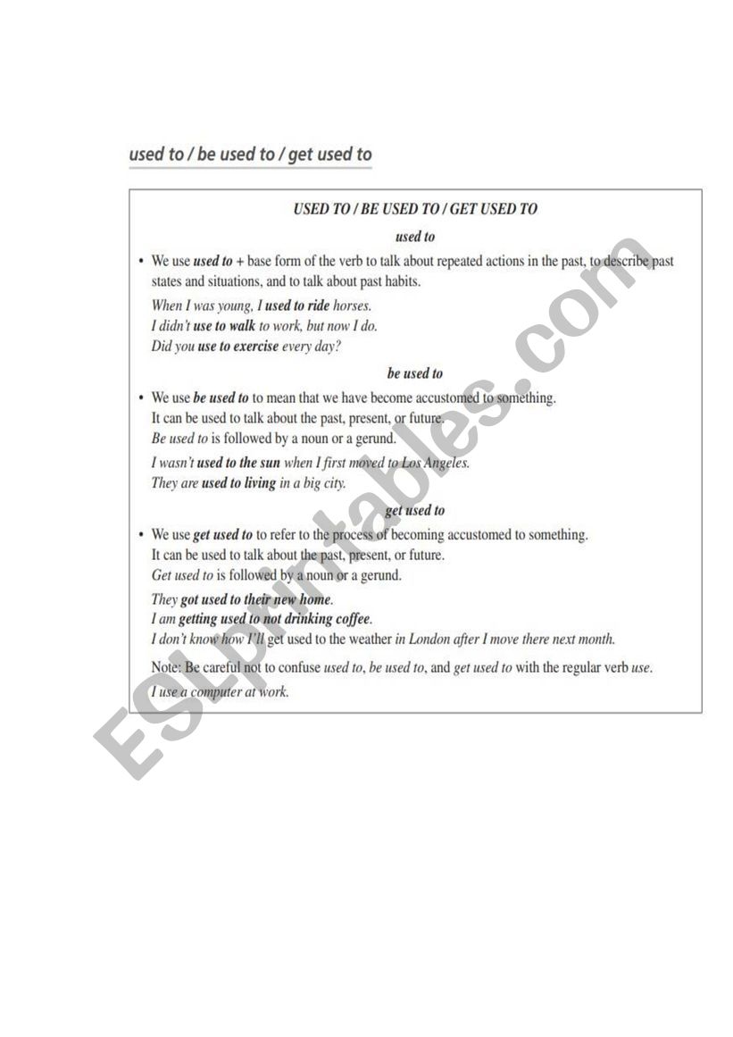 Used to GRAMMAR  worksheet