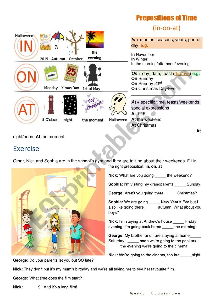 Prepositions of Time worksheet