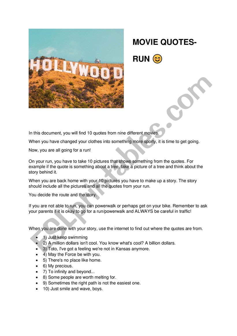 Movie quote run  worksheet