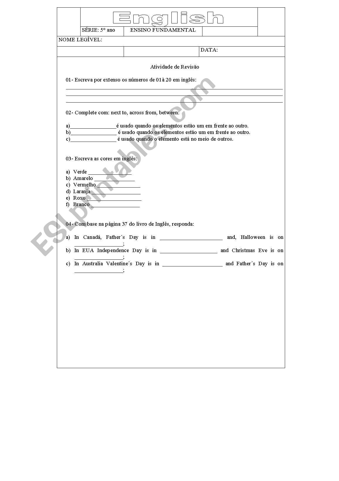 Review activit worksheet