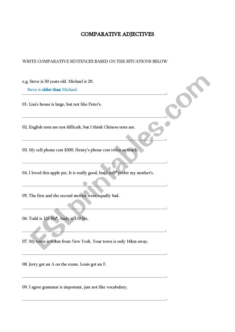 COMPARATIVE ADJECTIVES worksheet