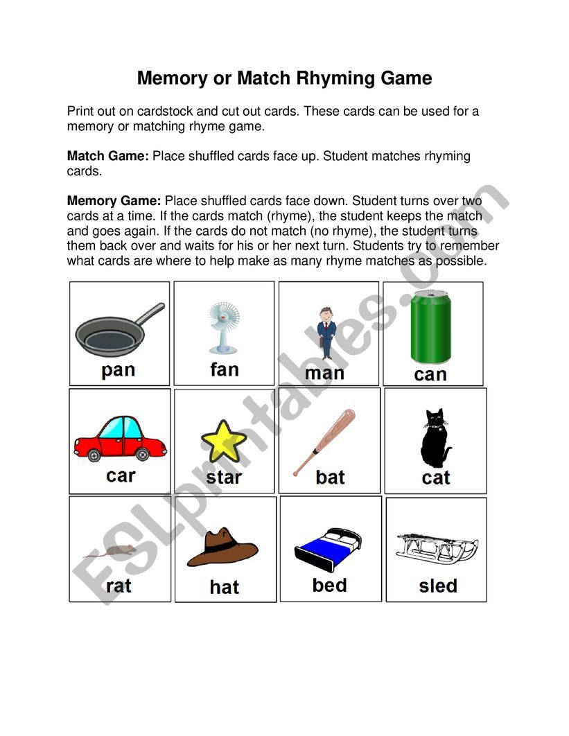 Rhyme Matching Printable  worksheet