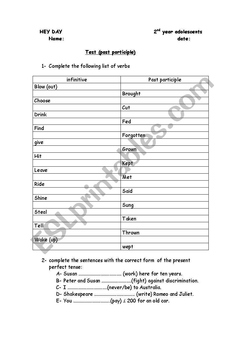 list of verbs worksheet