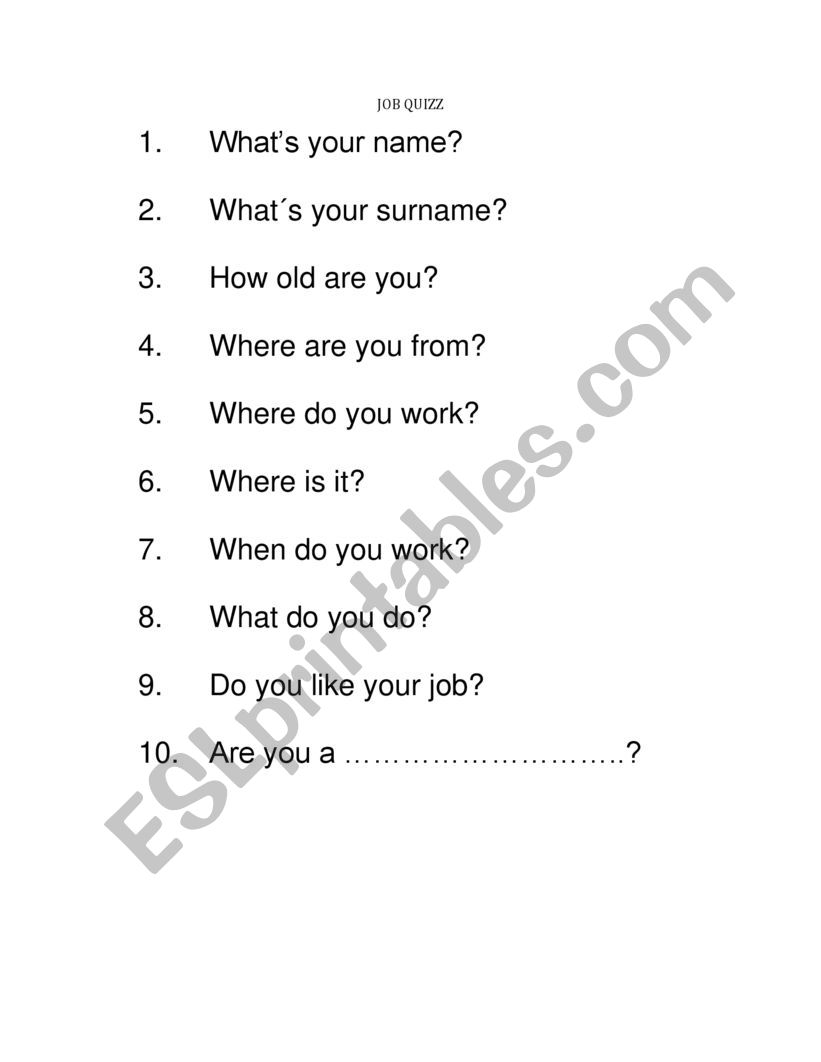 Job quizz worksheet