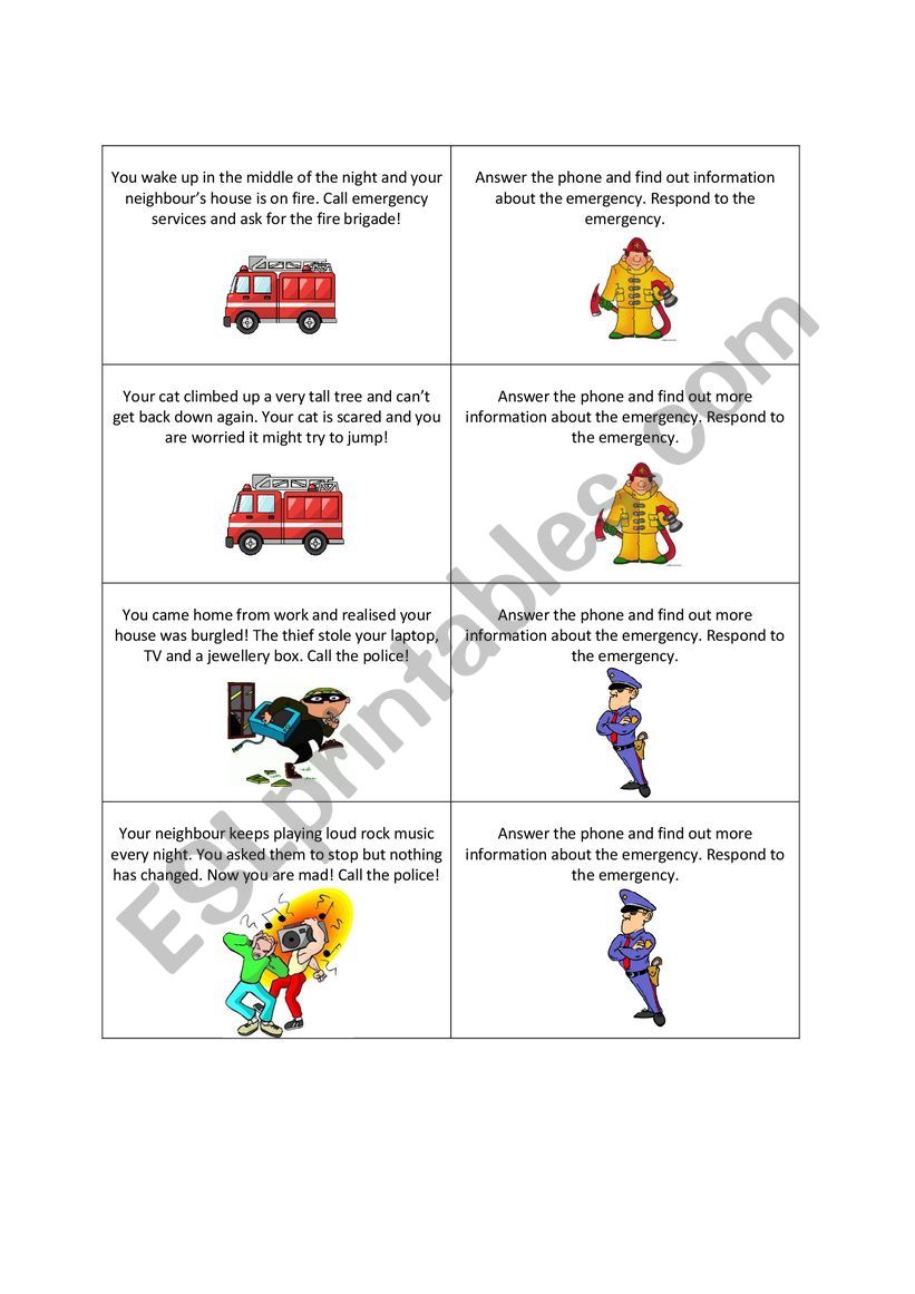 Emergency service role play worksheet
