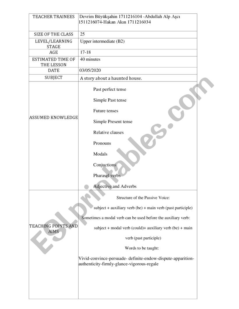 Lesson plan worksheet