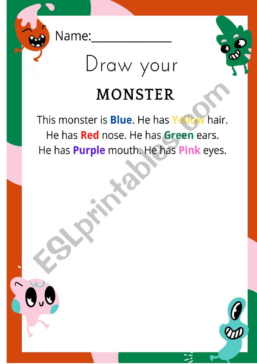 draw your monster worksheet