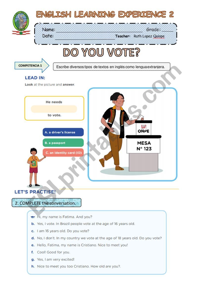 Do you vote� worksheet