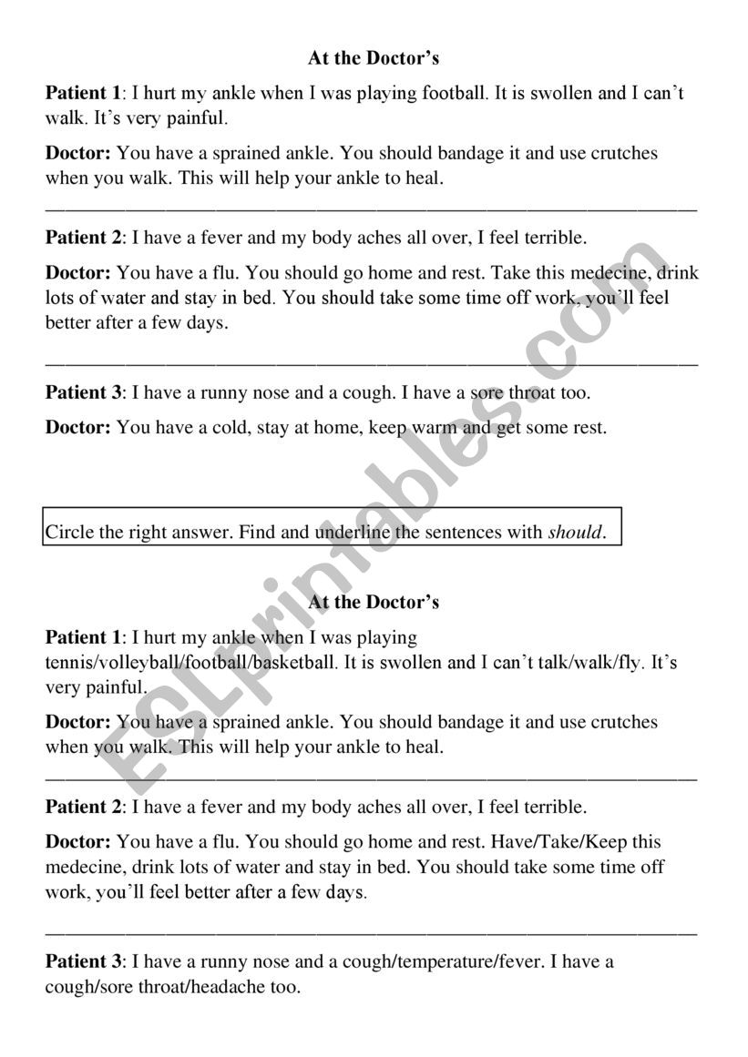 At the doctor�s worksheet