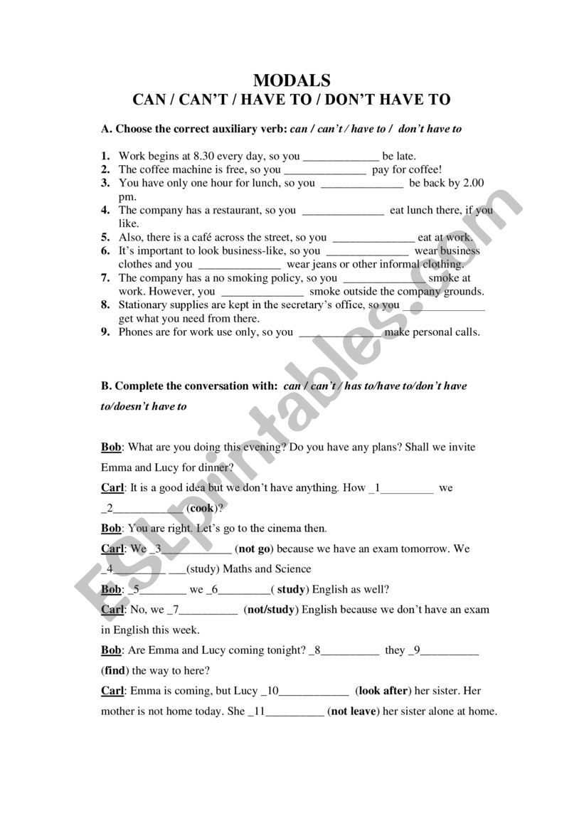 modals worksheet