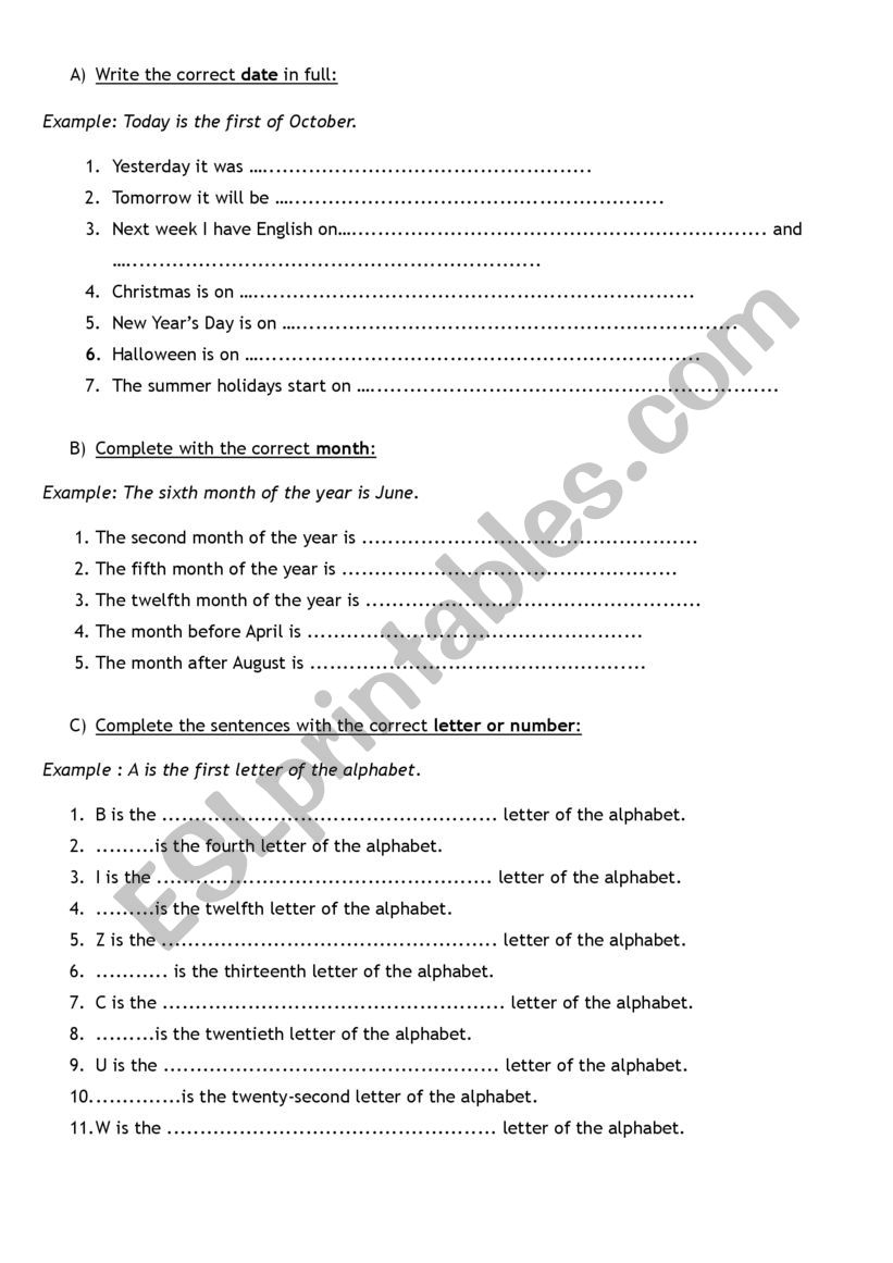 dates and numbers worksheet