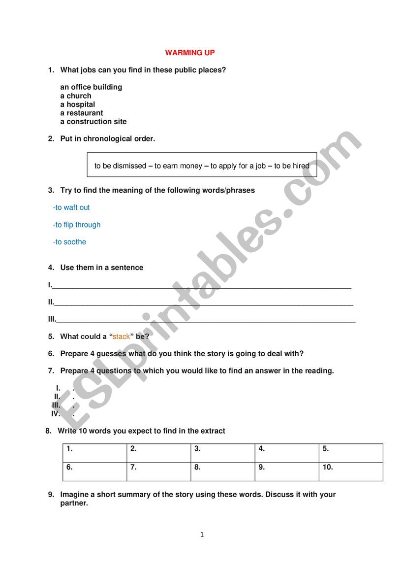 Task Based Assesment worksheet