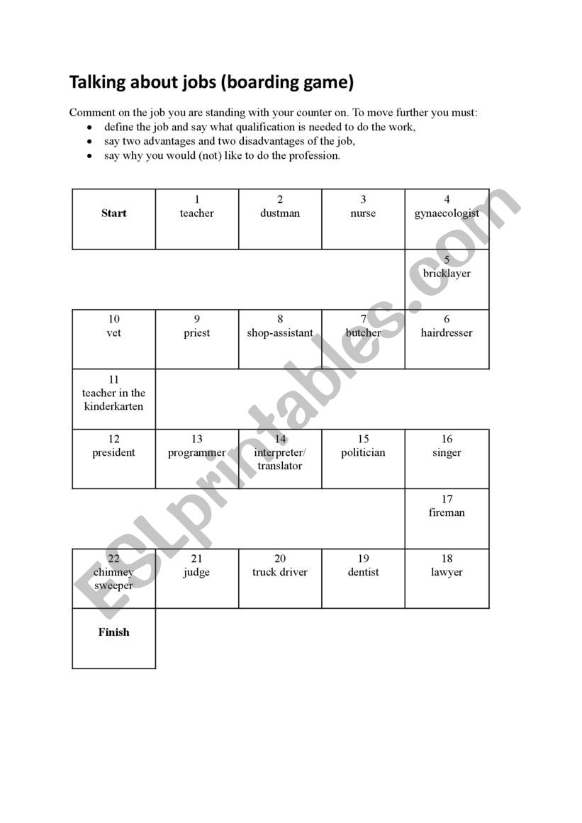 Talking about jobs worksheet