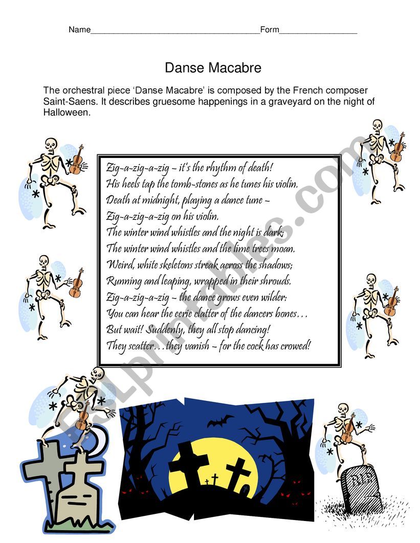 Dance Macabre Sheet for home learning