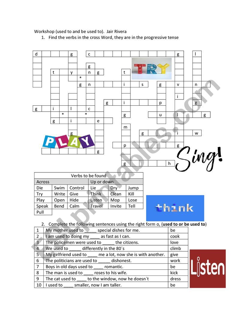 Used to vs be used to worksheet