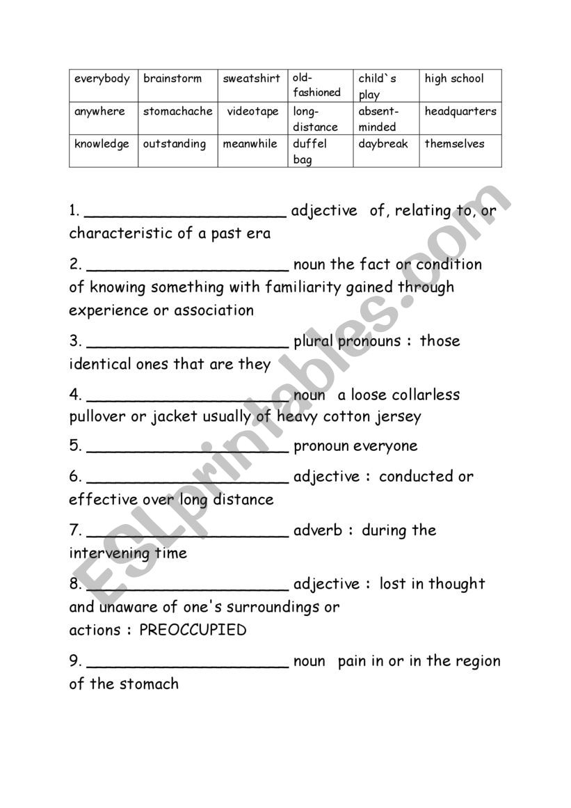 Spelling Words Definitions Grade 6 Week 8