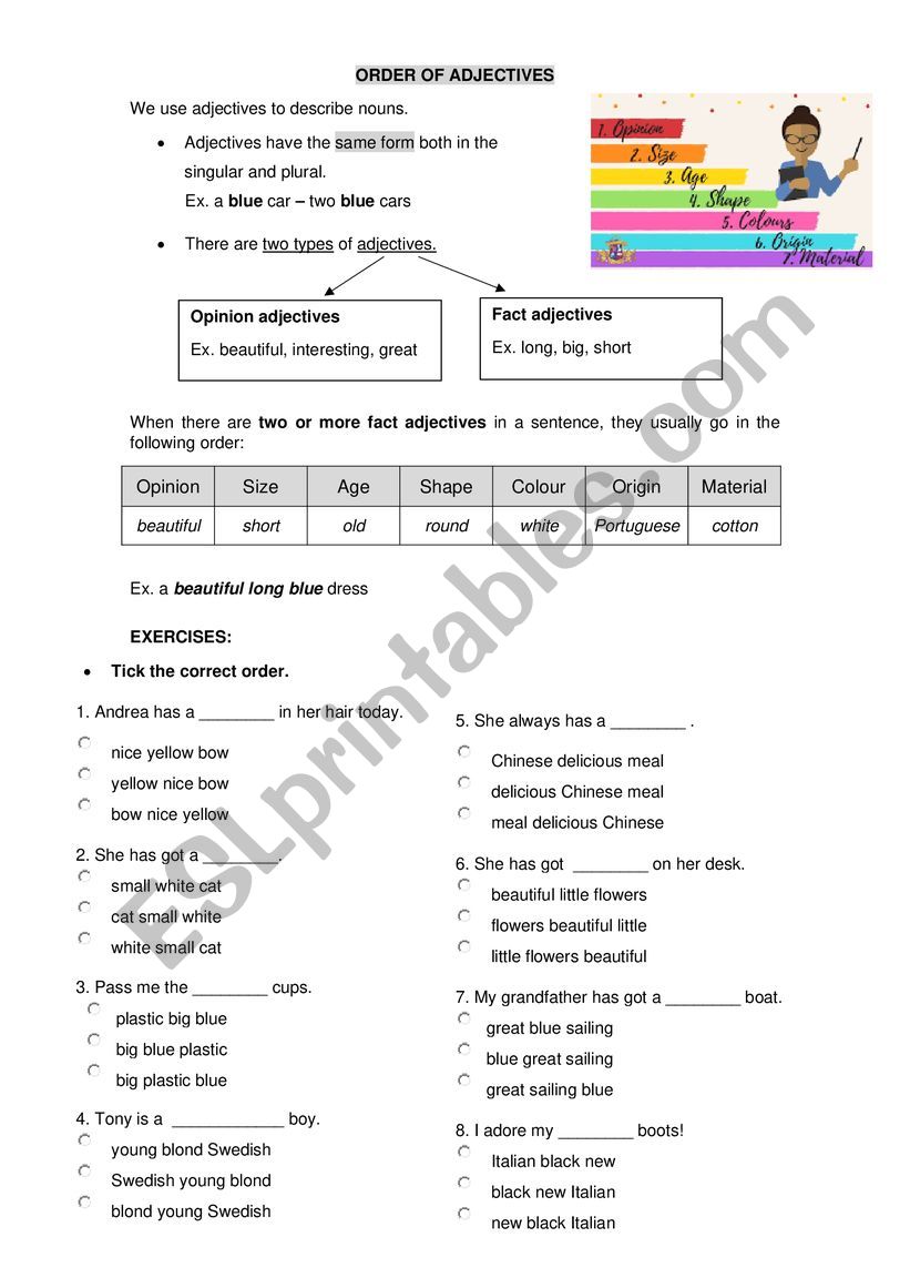 Order of Adjectives worksheet