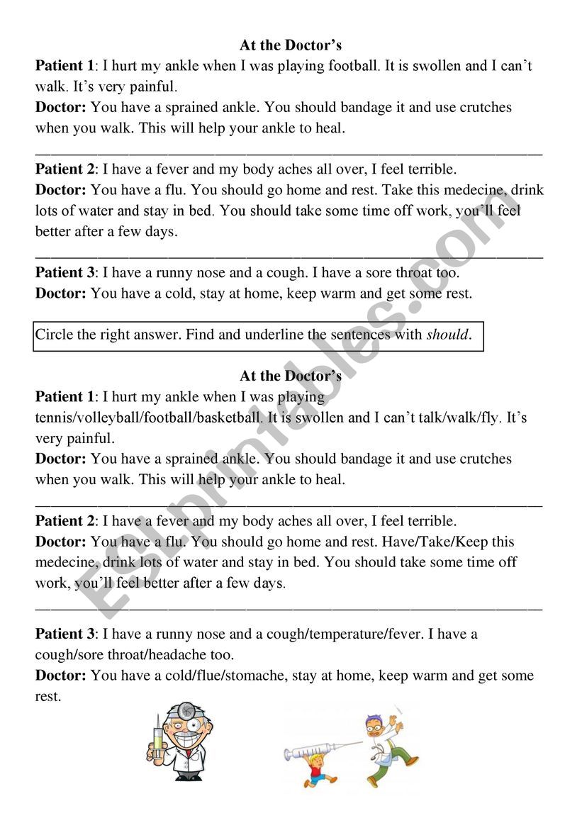 At the doctor worksheet