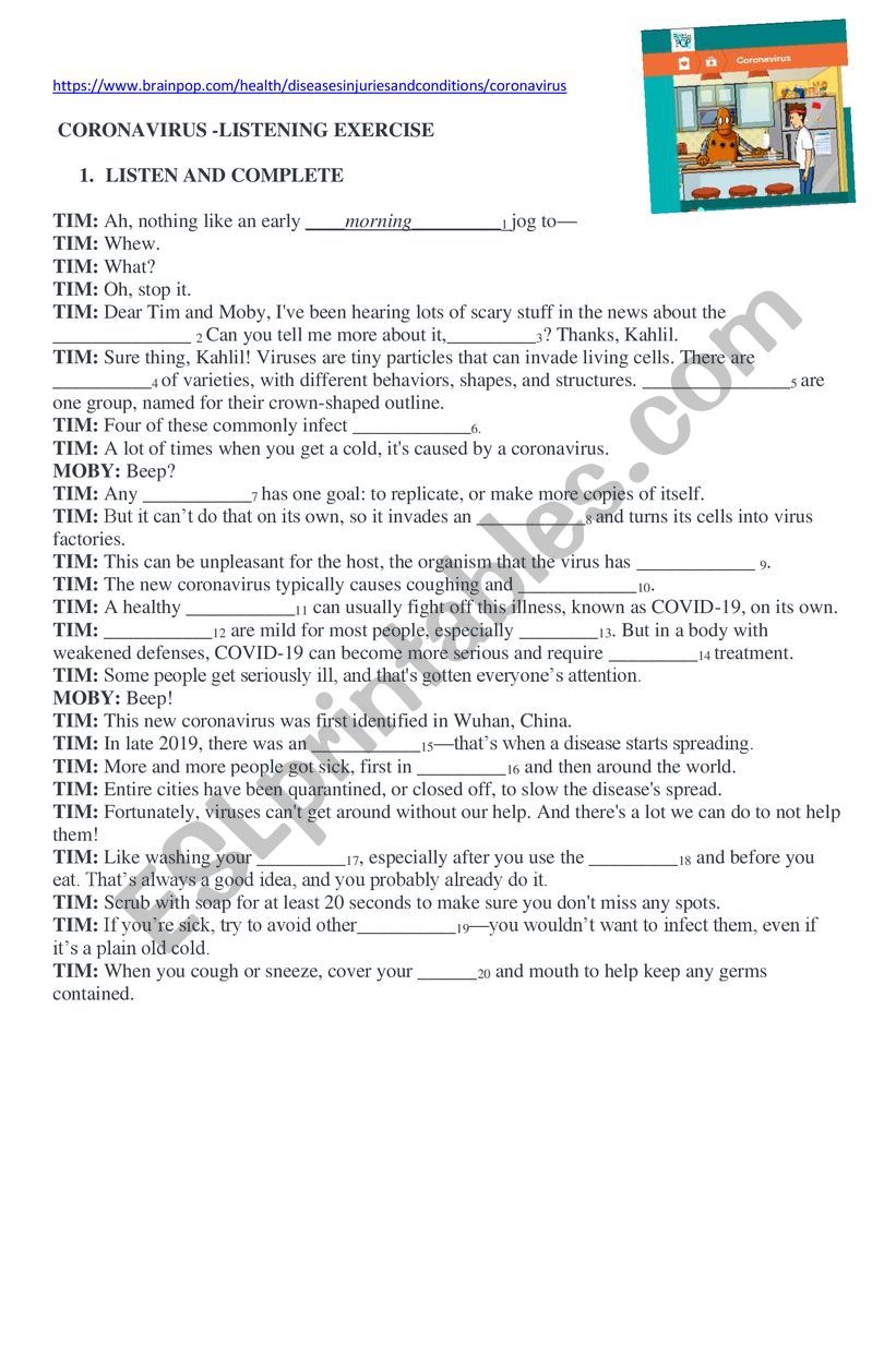 listening  coronavirus worksheet