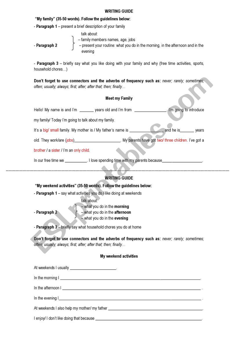 Writing Guide worksheet