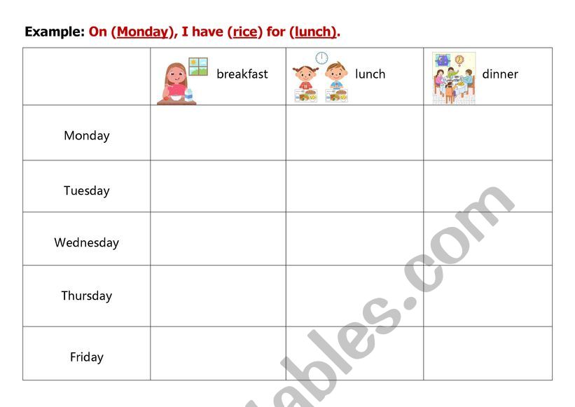 design weekly meal plan worksheet