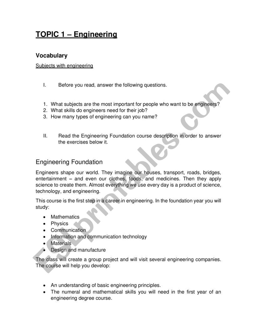 Engineering worksheet