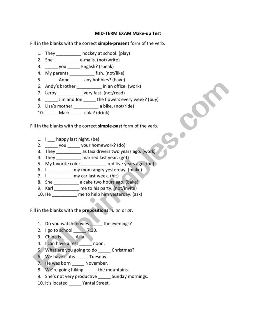 Grammar and Vocabulary Worksheet