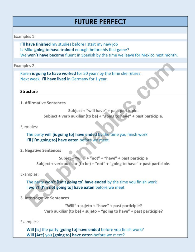 FUTURE PERFECT (Grammar) worksheet