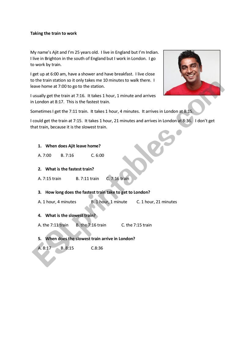 Taking the train to work worksheet