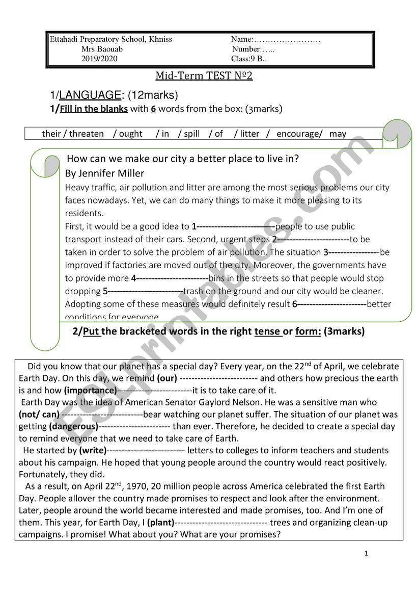 Mid-term test2 worksheet