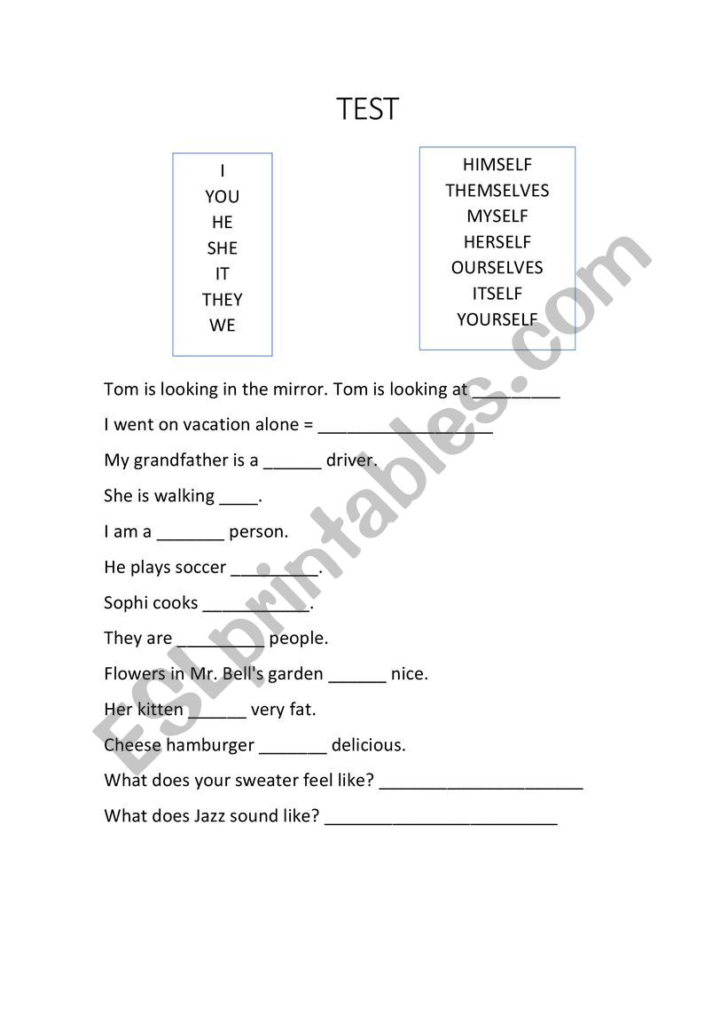 Test pronouns, adverbs, senses
