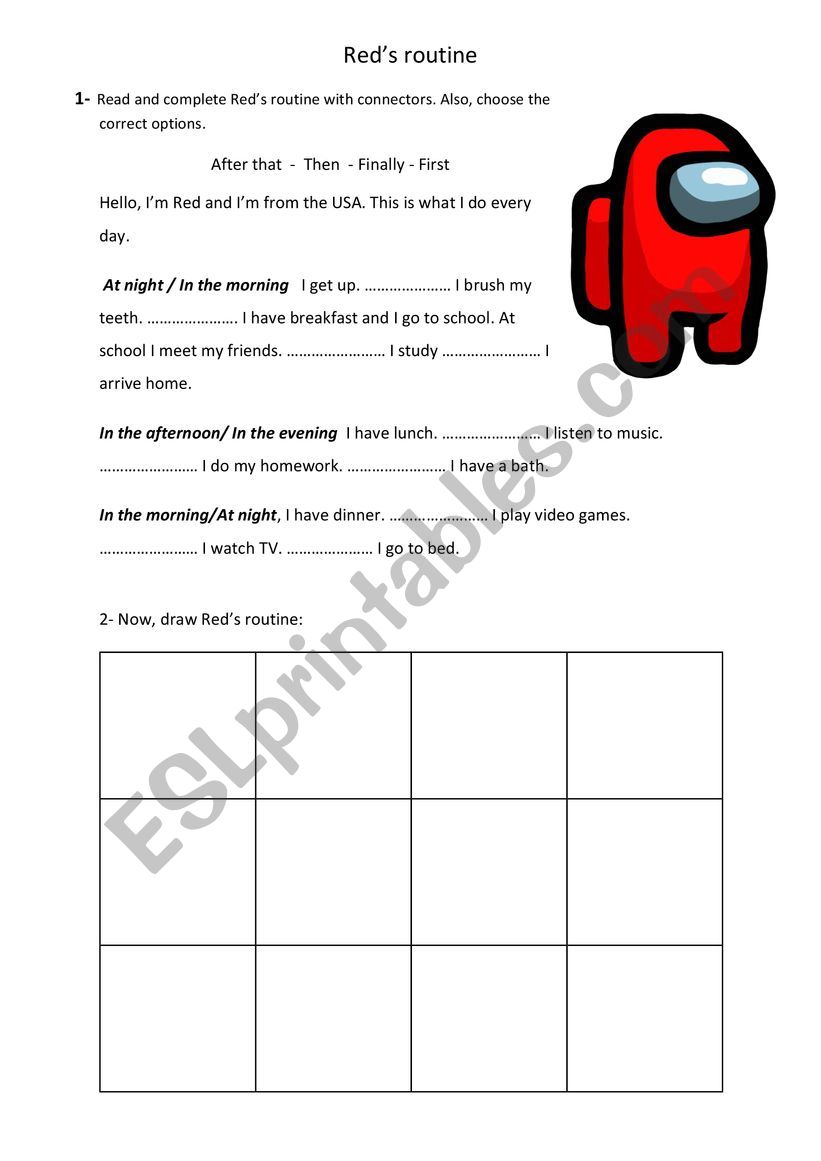 Red�s routine- connectors worksheet