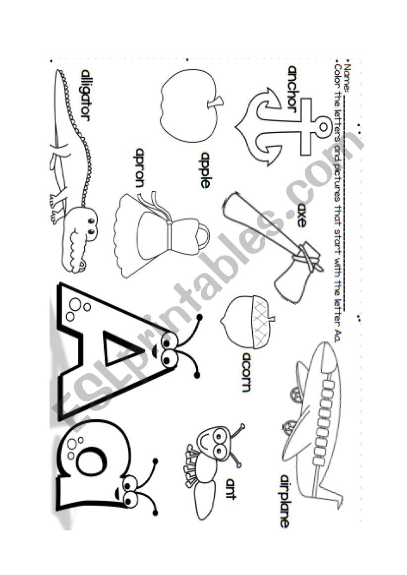 letter A  picture worksheet