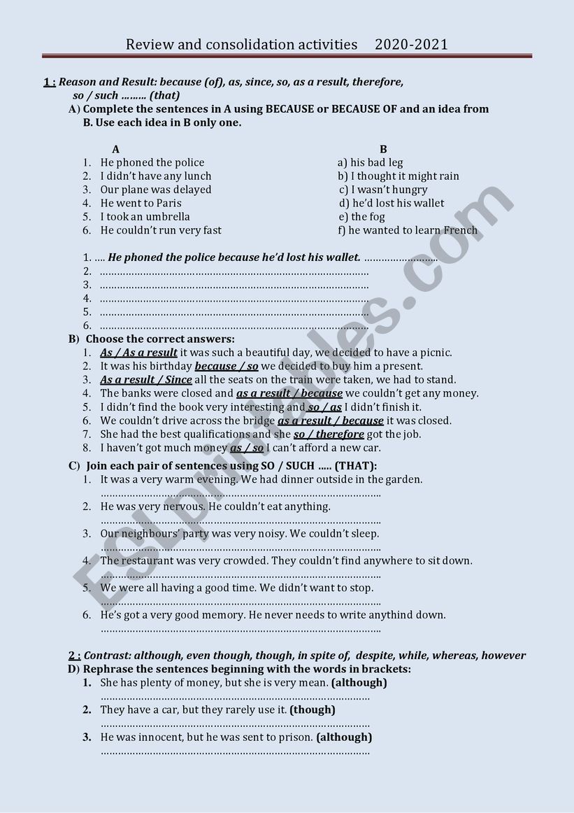 review and consolidation activities