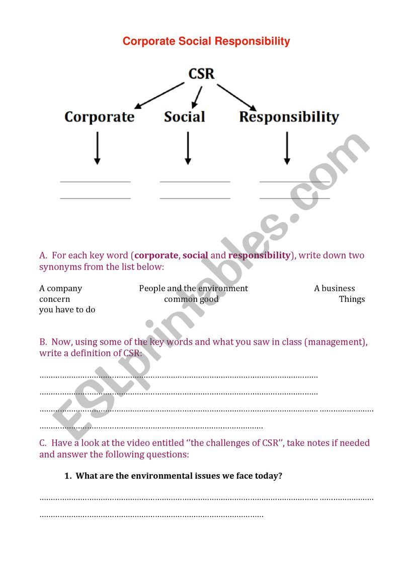 CSR  worksheet