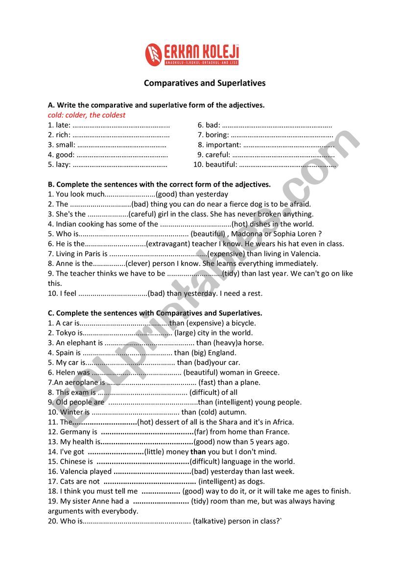 Comparative Superlatives worksheet