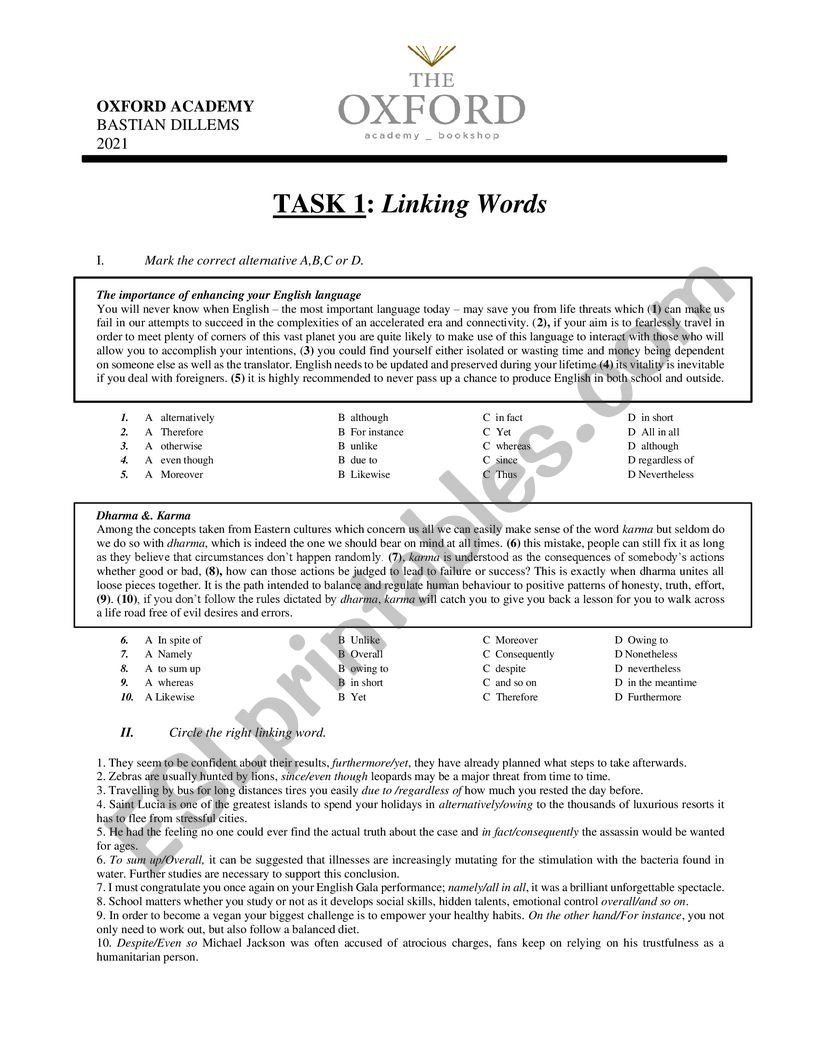 LINKING WORDS worksheet