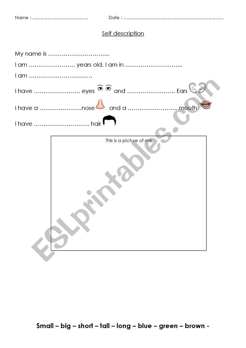 Who am I? Self description worksheet