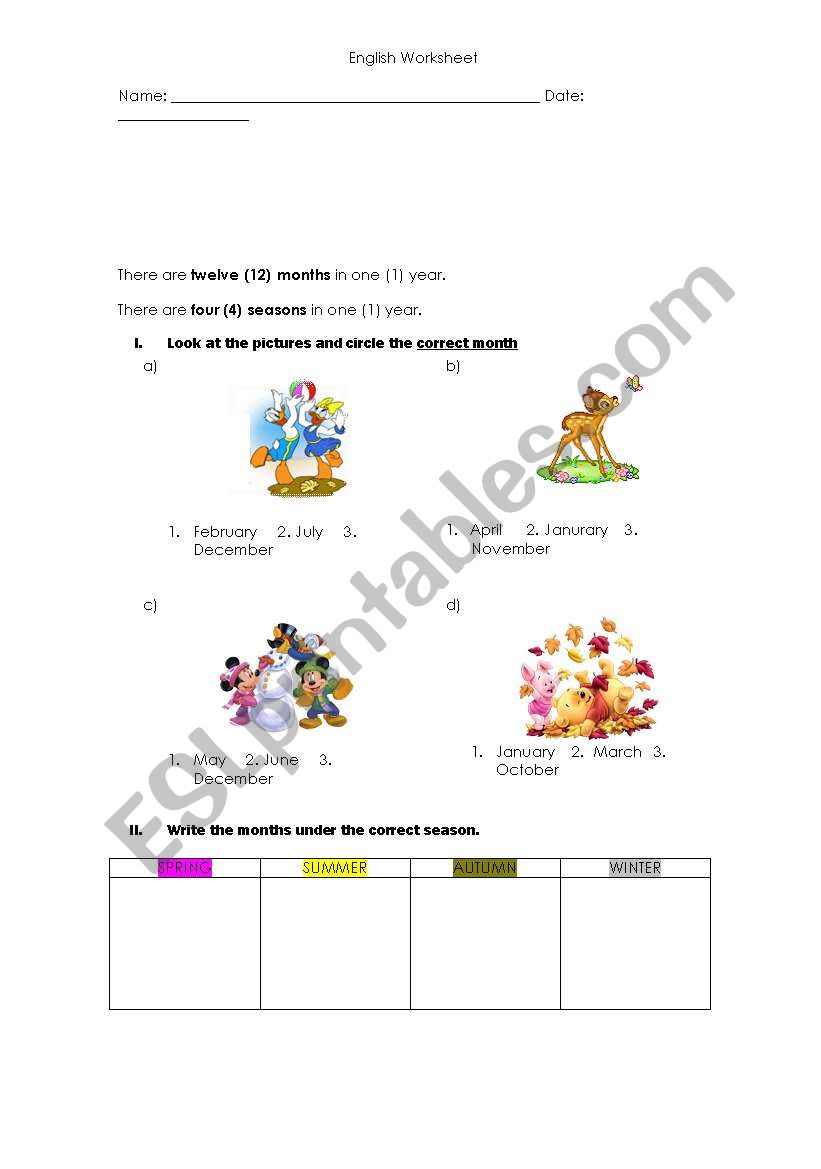 months and seasons worksheet