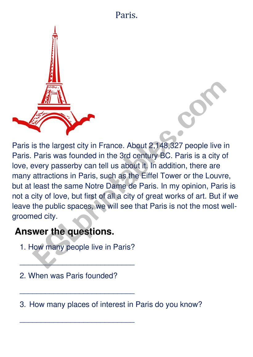 Paris worksheet