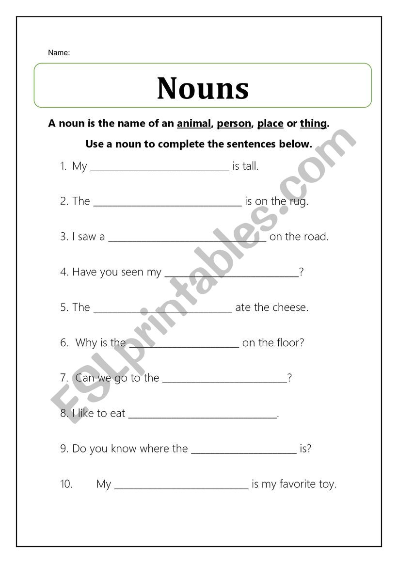 Nouns Worksheet worksheet