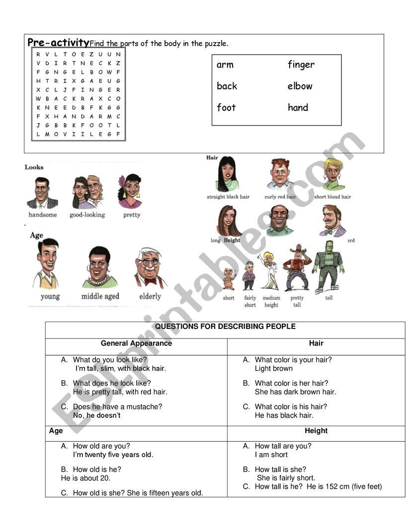 VOCABULARY DESCRIBING PEOPLE worksheet