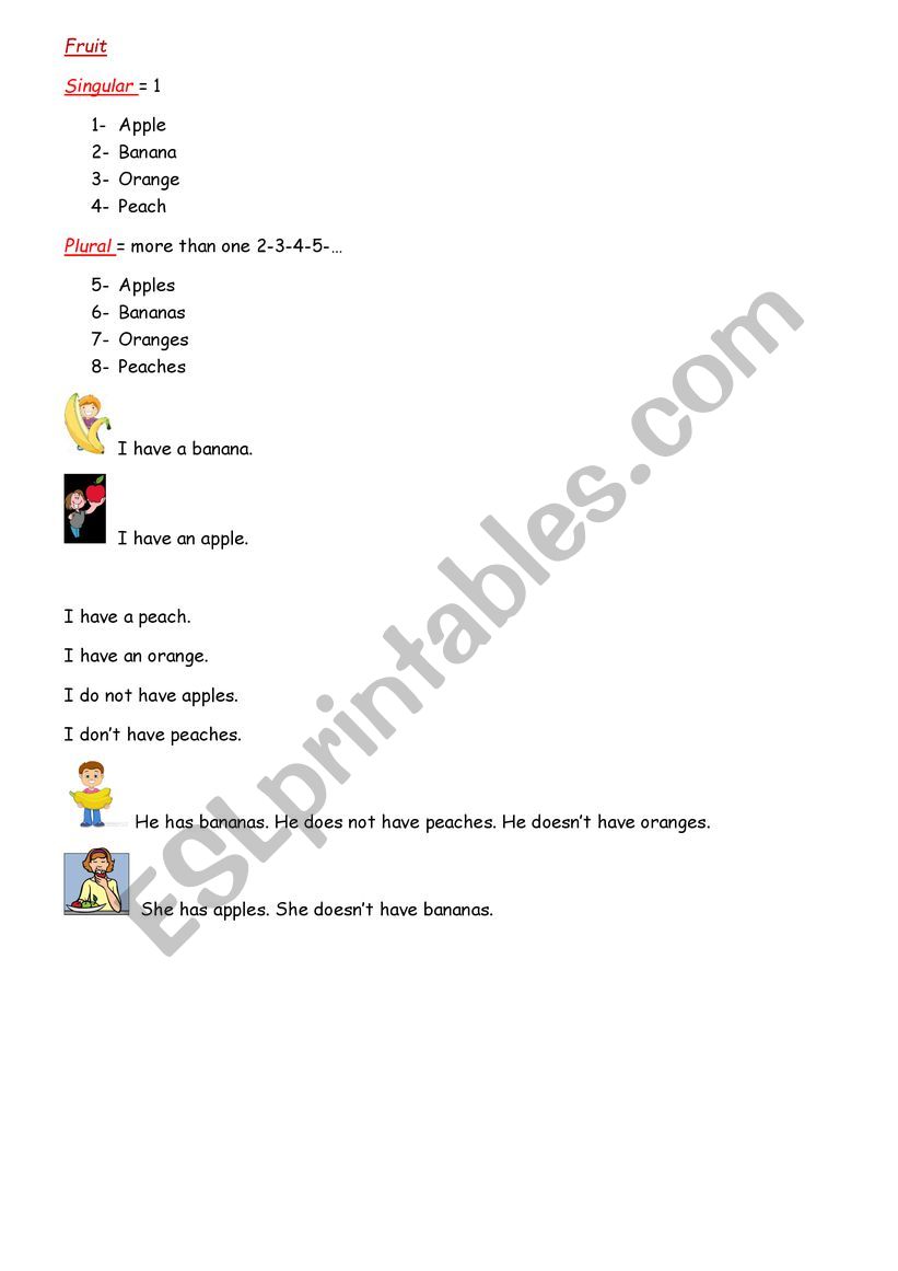 Singular plural worksheet