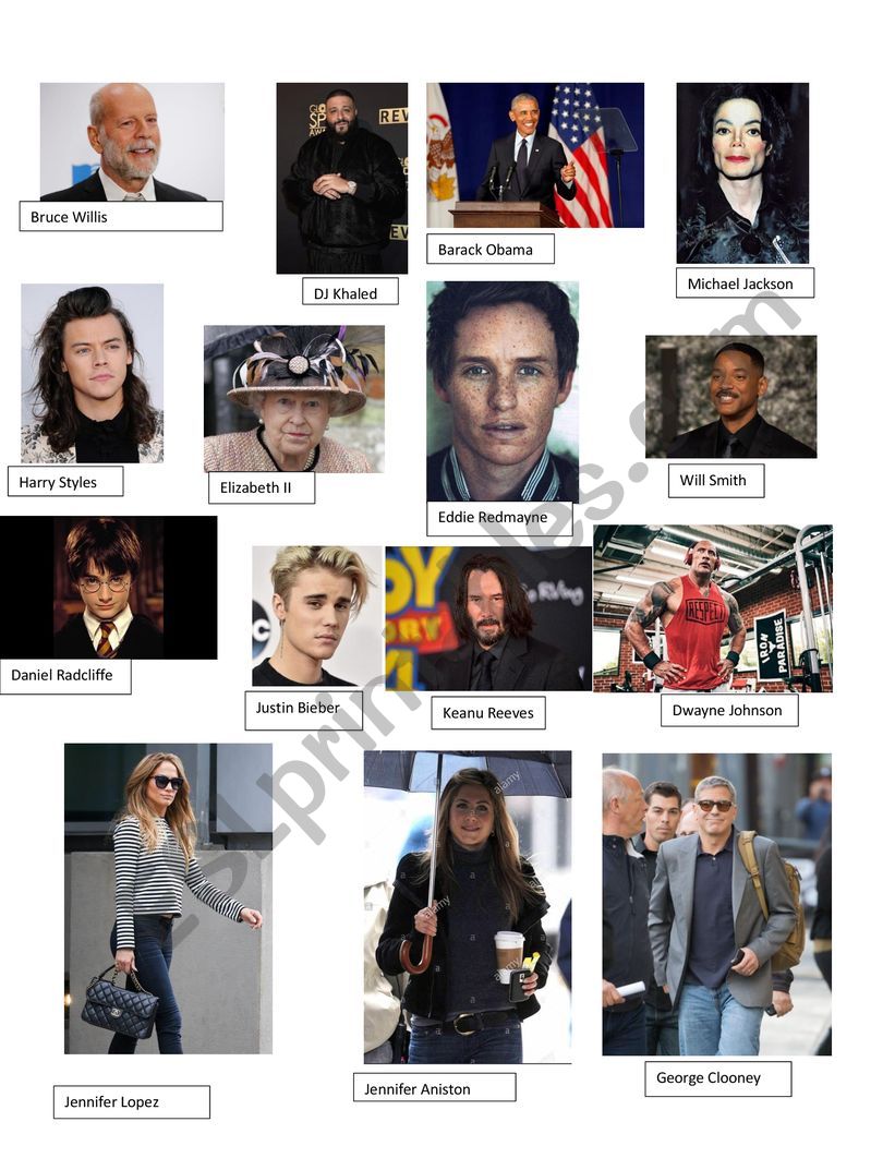 A list of celebrities ESL worksheet by Mousa11